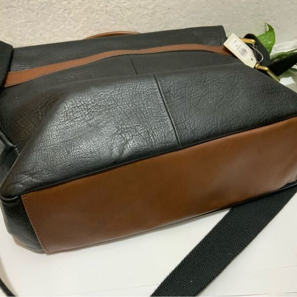 Fossil Black Leather Evan Commuter Satchel Messenger Bag New - Picture 10 of 14